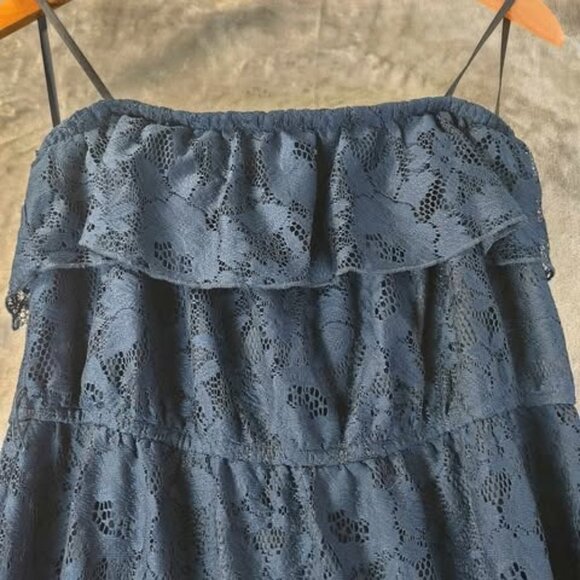 Deb Womens 1X Navy Lace Flowy Maxi Dress Off Shoulder‎ Strap Boho Resort Summer - Picture 6 of 8